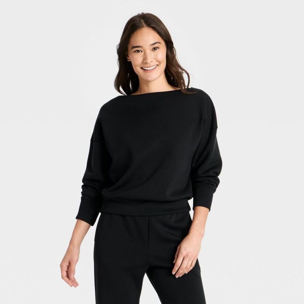 Women's Airy Sleek Boatneck Sweatshirt - All In Motion Black S